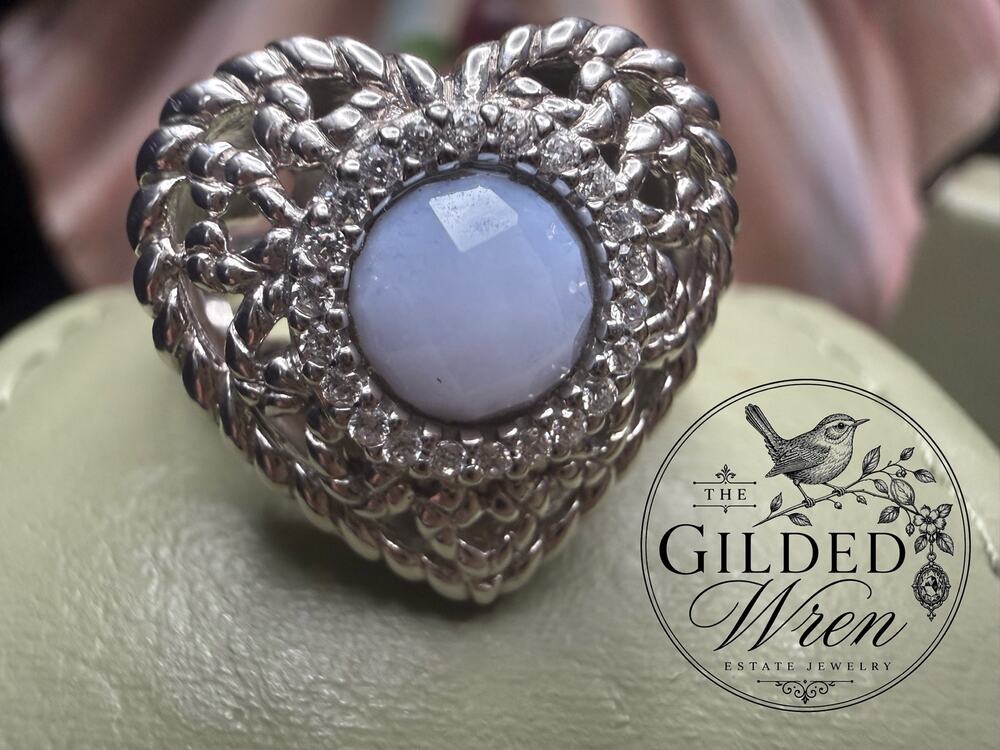 Judith Ripka Heart Ring Lavender Chalcedony CZ Cable 925 Sterling Silver Sz 7